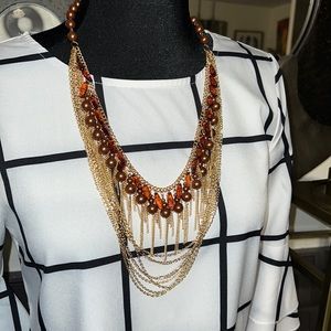 New Bogot Amber Toned Beaded Multilayered Gold-tone Necklace & Earrings Set